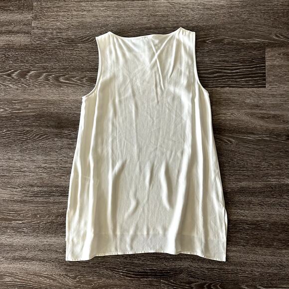 Eileen Fisher 100% Silk Georgette Crêpe Long Shell Bone Bateau Neck Top S Petite - Picture 15 of 16